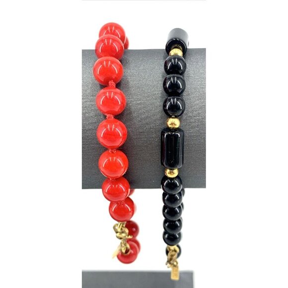 Monet Bracelets Red Glass Bead Black Glass Bead and Barrel Lot of 2 Vtg - Picture 4 of 6